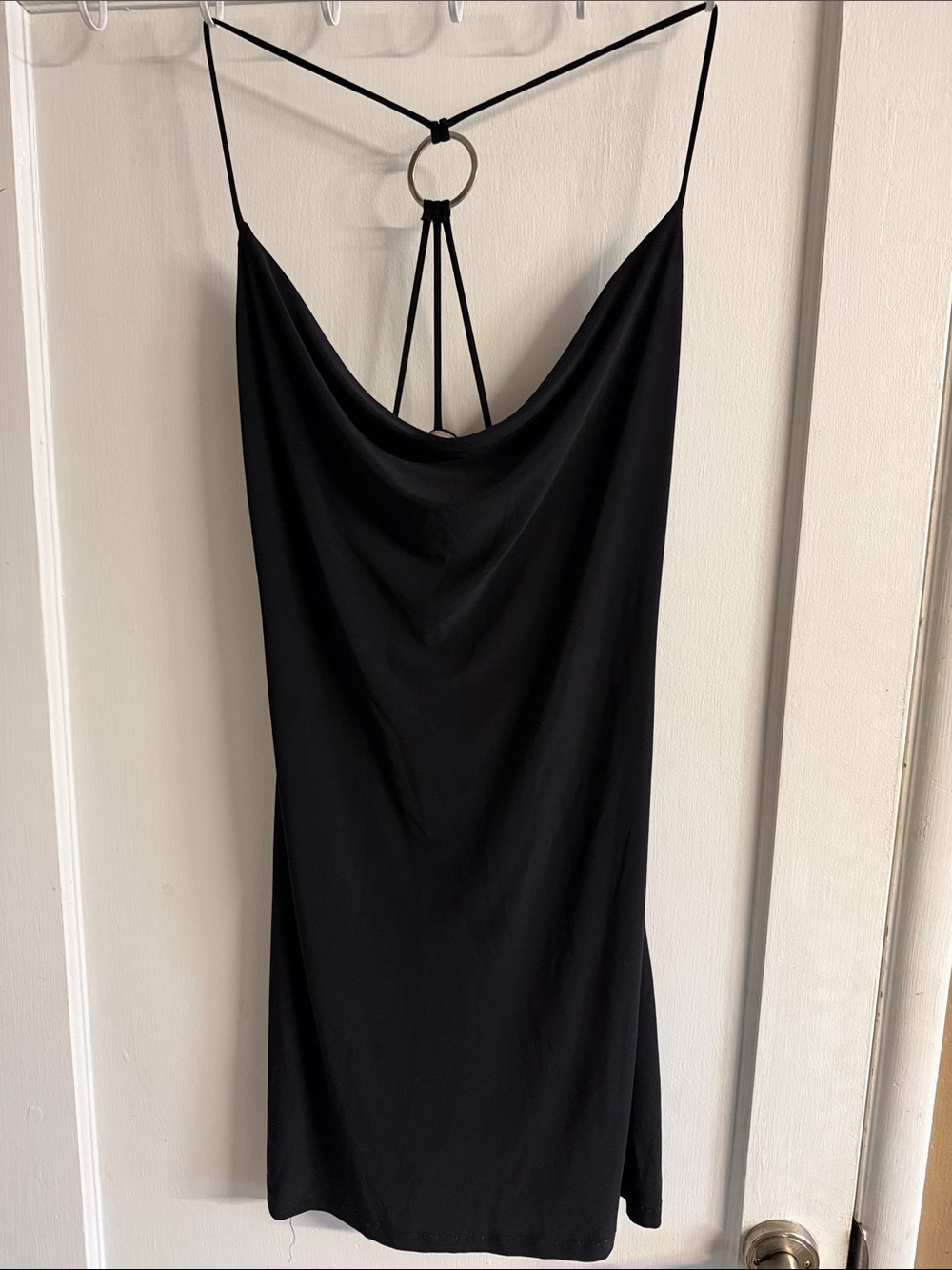 Black Cowl Neck Mini Dress with Ring Back Detail